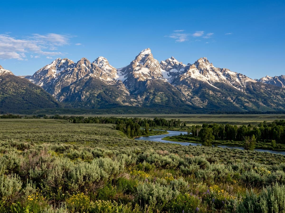 The Teton range under a clear sky